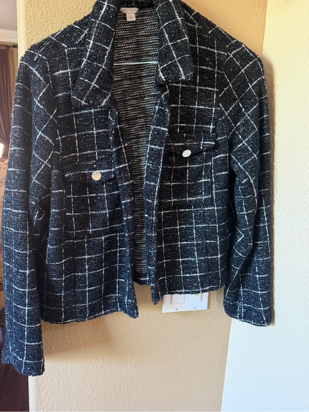 Cato Black Windowpane Tweed Blazer Jacket